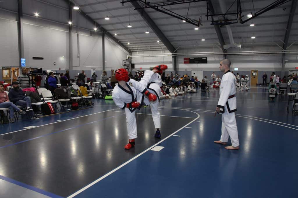 Fighting in a karate tournament